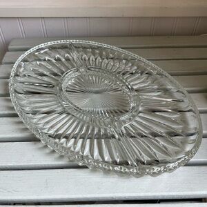 Vintage 5 Section Divided Oval Cut Crystal Glass Appetizer Platter Tray